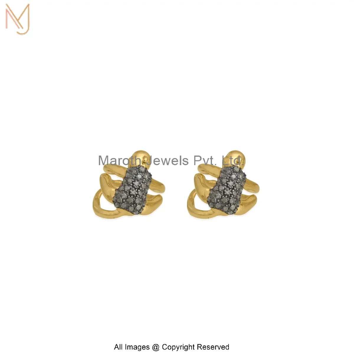 925 Silver Rhodium Yellow Gold Plated Raw Stone Gold Coil Ear Cuff Earring Custom Jewelry