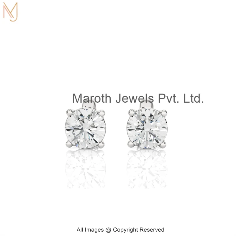 14K White Gold Diamond Round  Stud Earring Custom Jewelry