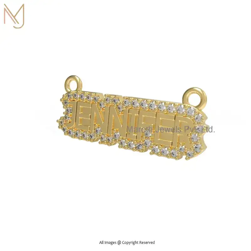 14K Yellow Gold Pave Diamond Letter Jennifer Name Pendant Jewelry USA