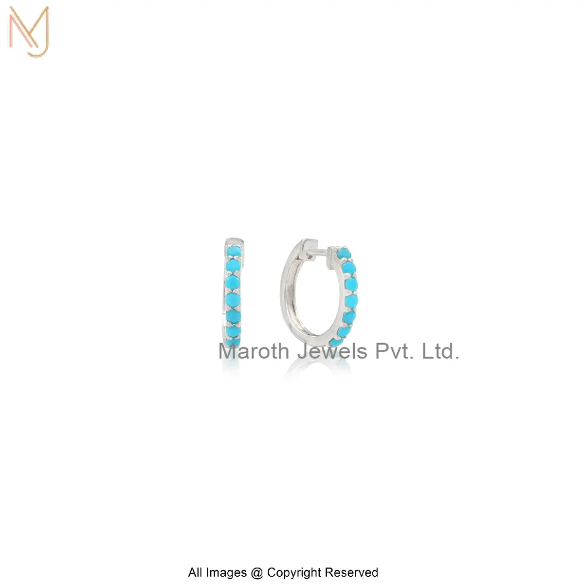 925 Silver Yellow Gold Plated Turquoise Gemstone Huggies Earring Manufacturer