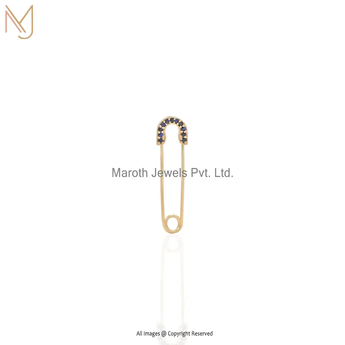 9K Yellow Gold Blue Sapphire Safety Pin Pendant Jewelry Supplier