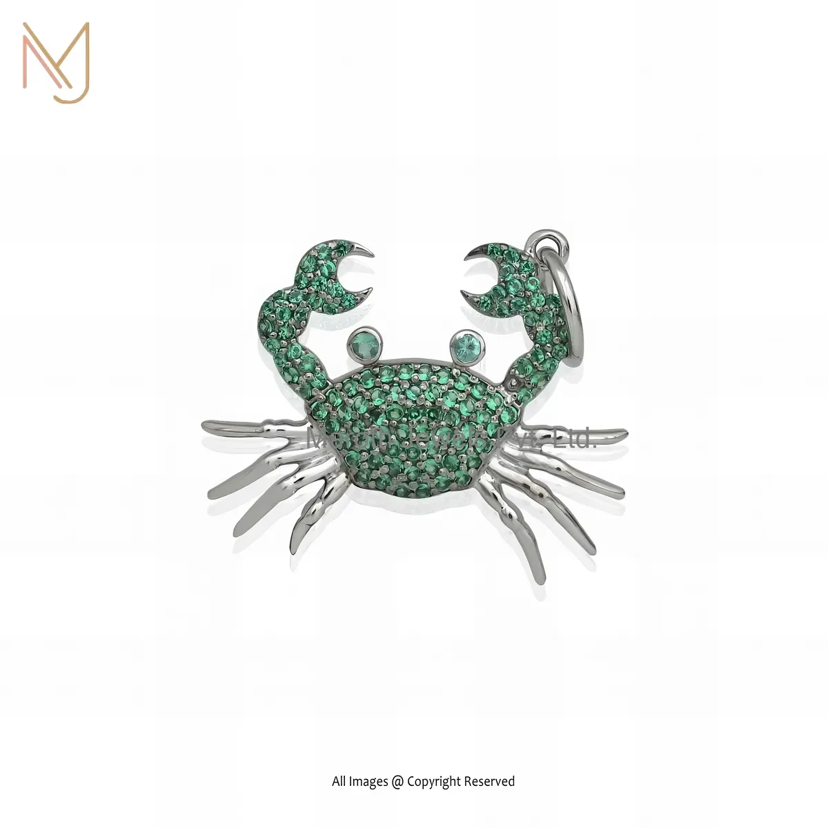 14K White Gold Cubic Zircon Gemstone Crab Pendant Manufacturer