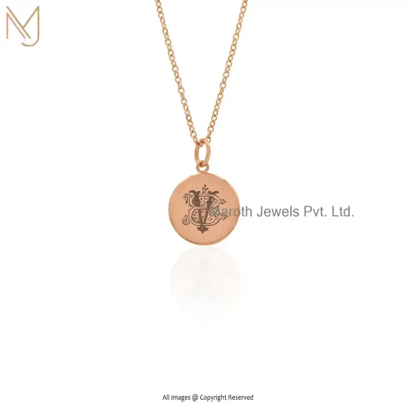 Private Lable 14K Yellow Gold Letter Engraved Monogram Pendant Jewelry