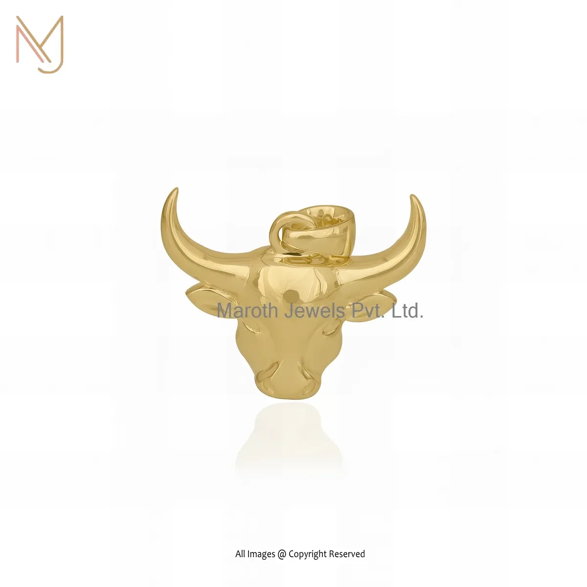 14K Yellow Gold Bull Face Pendant Jewelry Supplier