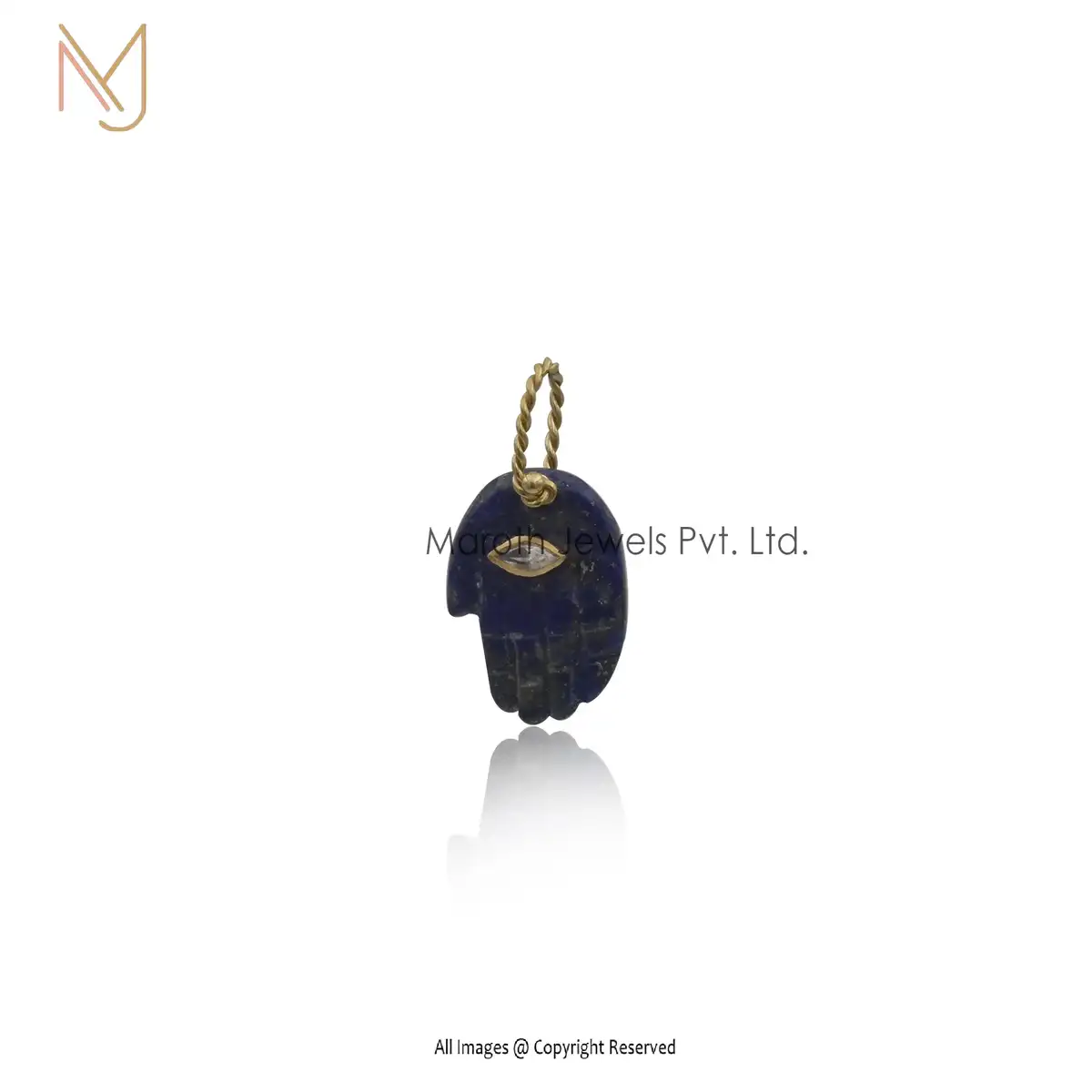 14K Yellow Gold Lapis Lazuli & White Topaz Figa Pendant Jewelry Supplier