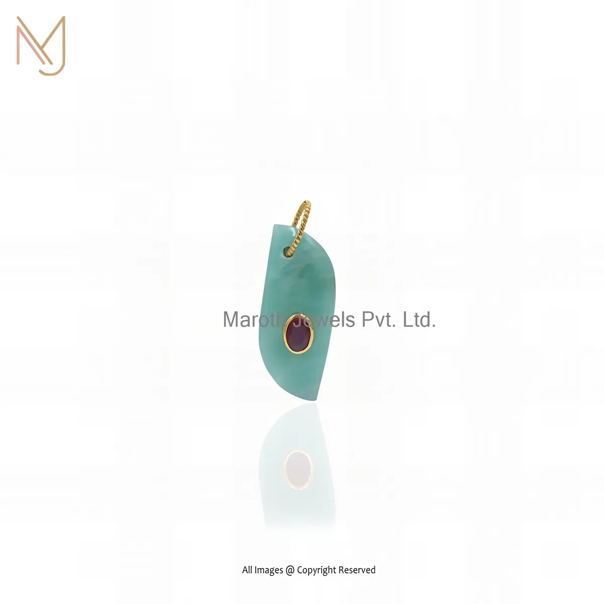 925 Silver Yellow Gold Plated Ruby Cubic Zircon & Amazonite Gemstone Teardrop Pendant USA