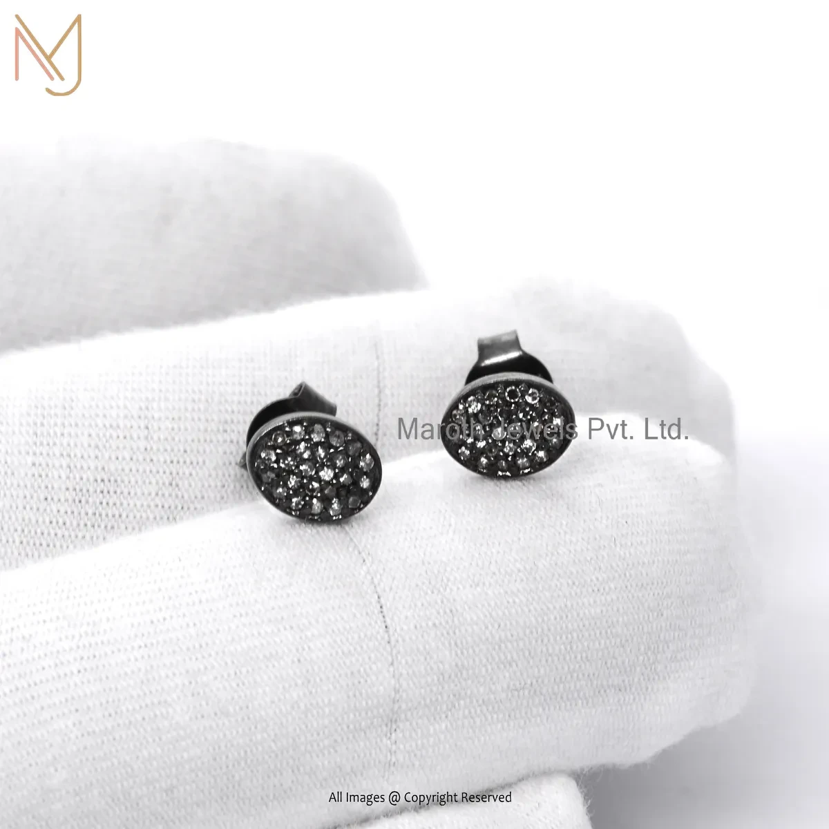 14K White Gold Pave Diamond Stud Earrings Jewelry Supplier
