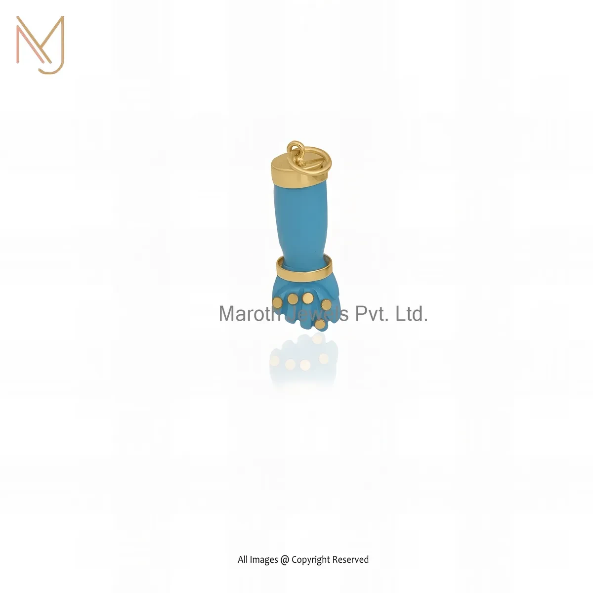 14K Yellow Gold Turquoise & Golden Enamel Figa Pendant Manufacturer