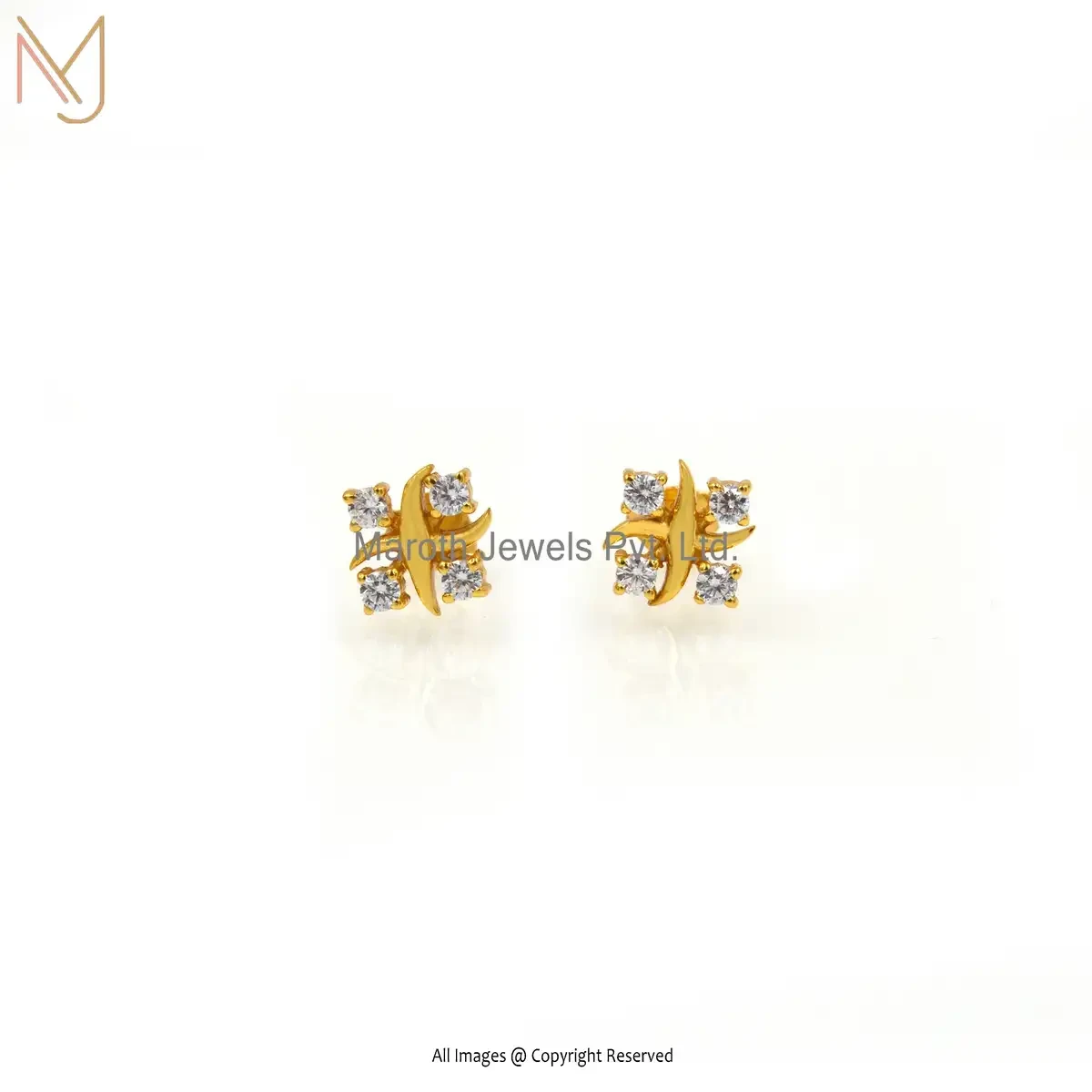 Wholesale 925 Silver Yellow Gold Plated Cubic Zircon Four Square Sparkled Diamond Studs Earring