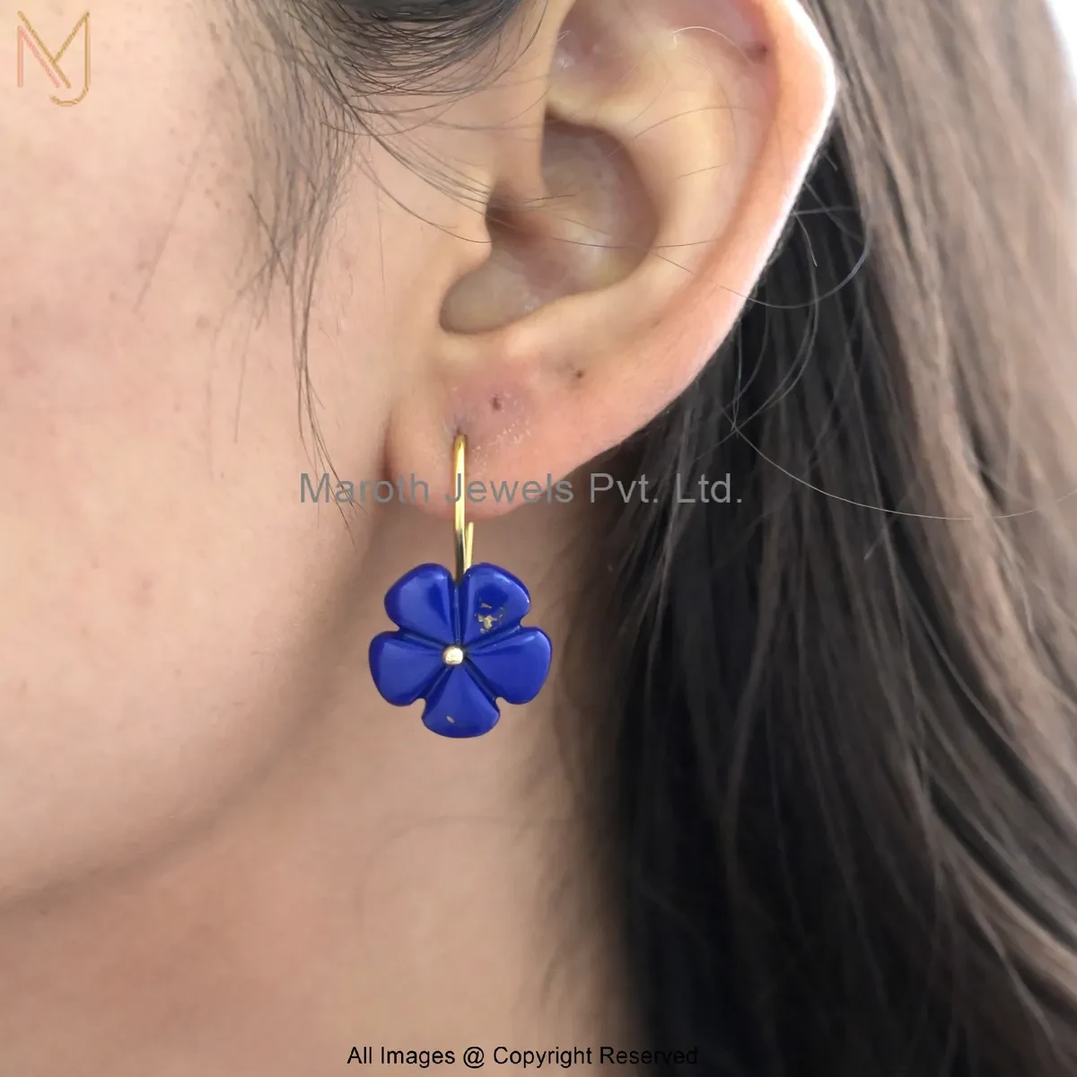 925 Silver Yellow Gold Plated Gemstone Flower Drop Earring Jewelry Supplier