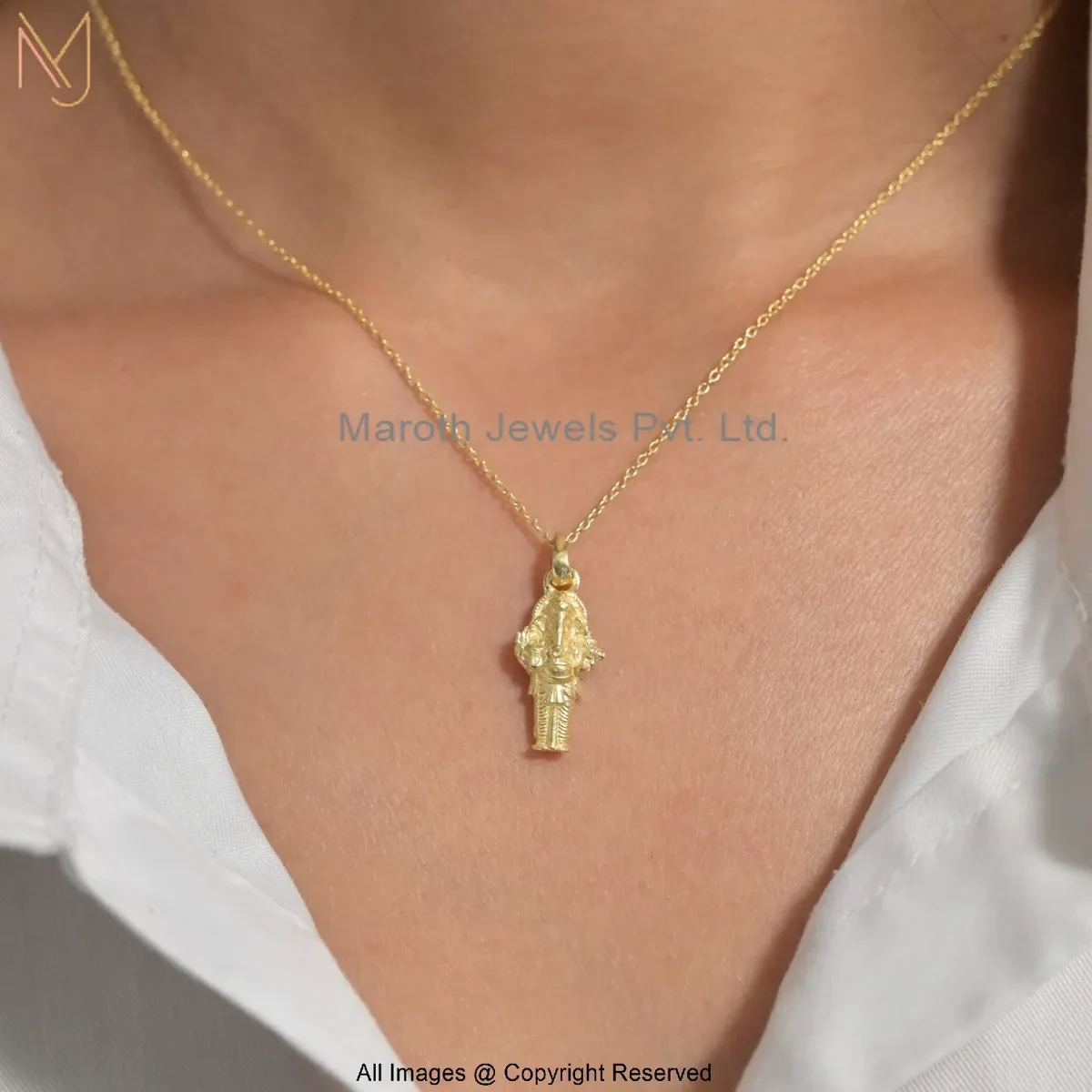 14K Yellow Gold Standing Chaturbhuja Lord Ganesha Necklace Manufacturer