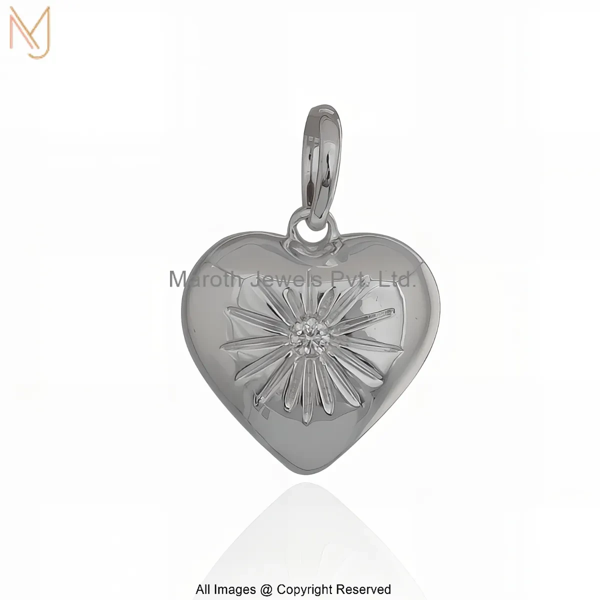 925 Silver Natural Silver Plated Moissanite Starburst Design Heart Pendant Manufacturer