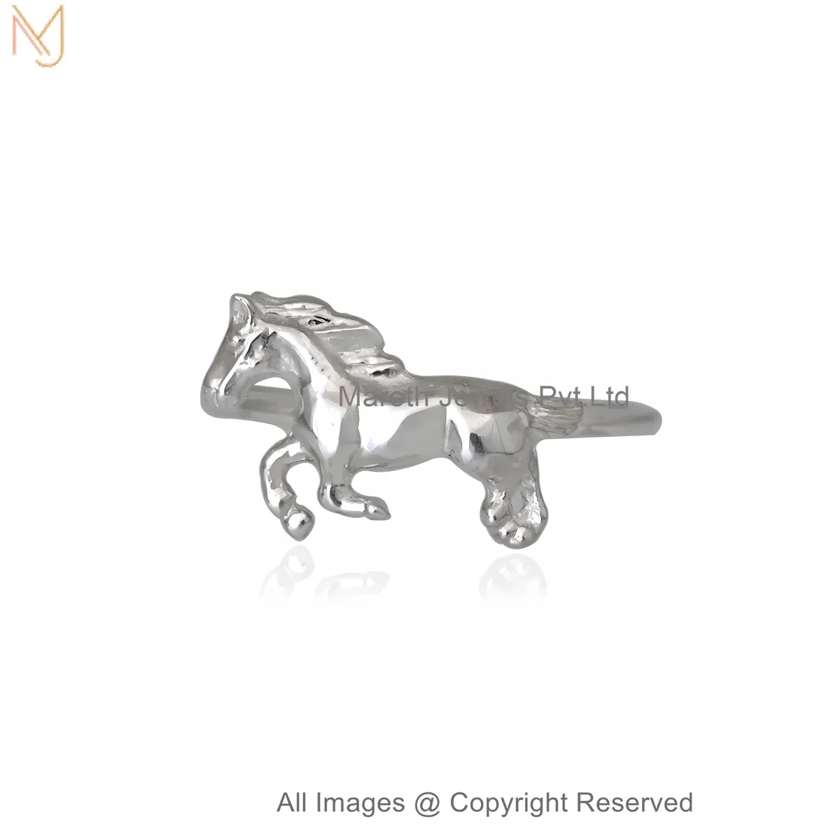 925 Silver Natural Silver Plated Galloping Horse Statement Ring Jewelry Supplier