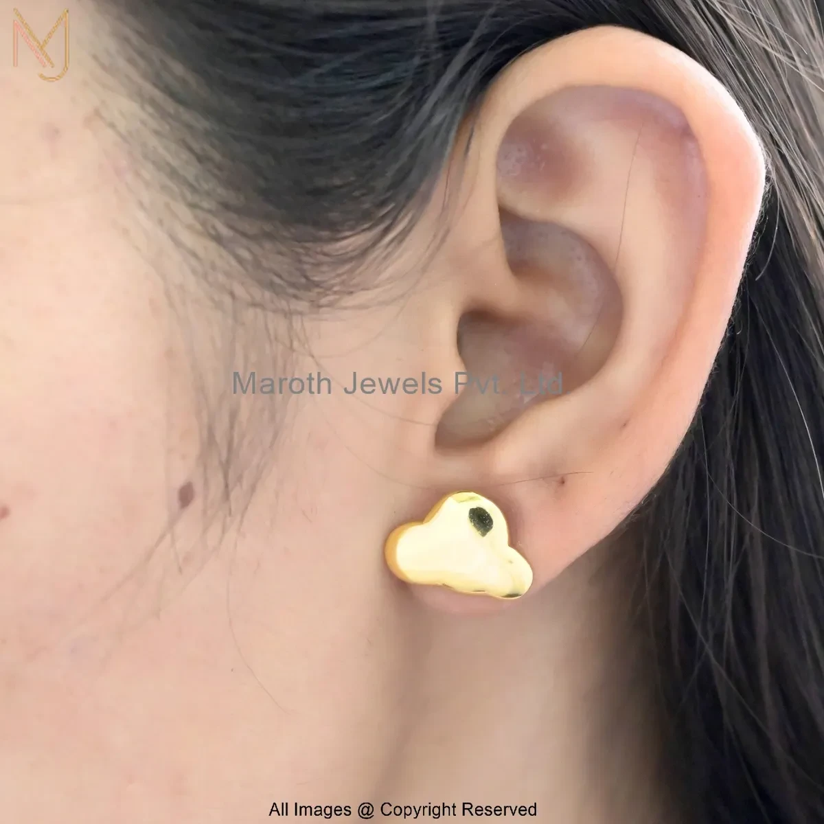 14K Yellow Gold Cloud Stud Earring Custom Jewelry