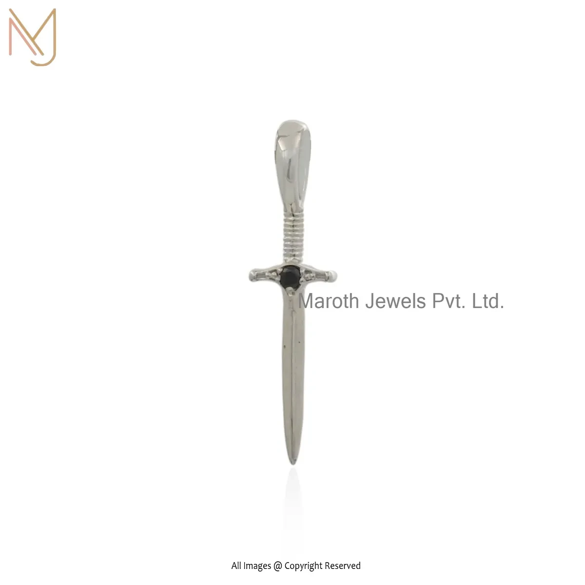 Wholesale 14K White Gold Black CZ Sword Pendant Gothic Dagger Charm Minimalist Warrior Jewelry