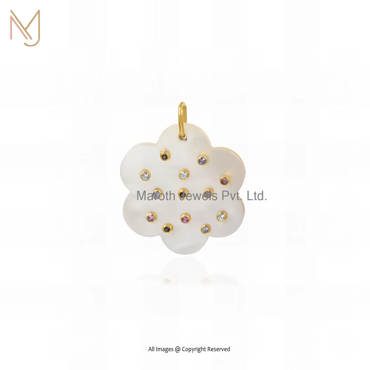 Private Lable 14K Yellow Gold Multi Cubic Zircon Flower Charm Pendant