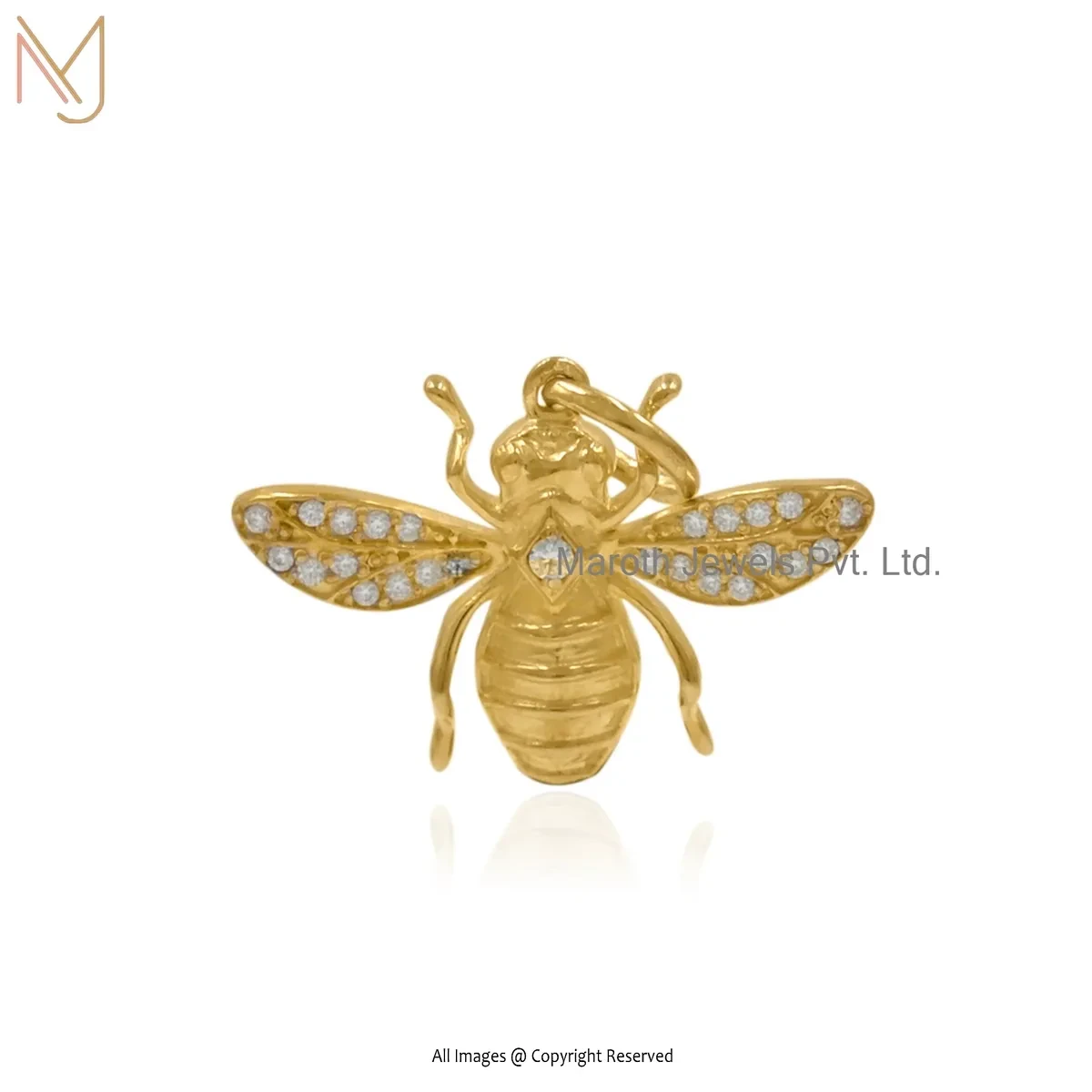 925 Silver Yellow Gold Plated Moissanite Honey Bee Pendant Manufacturer