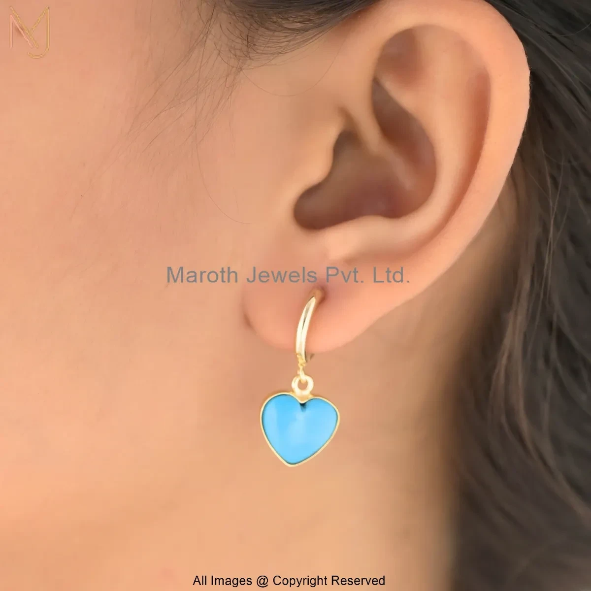 14K Yellow Gold Turquoise Huggies Earring Manufacturer