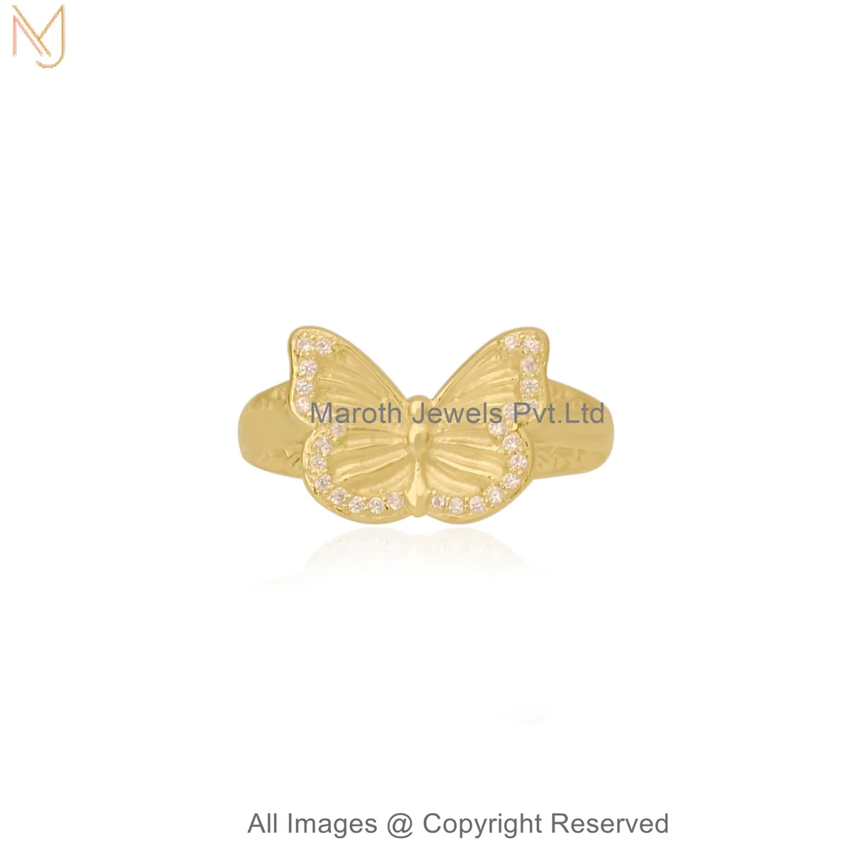 925 Silver Yellow Gold Plated Cubic Zirconia Butterfly Ring Manufacturer