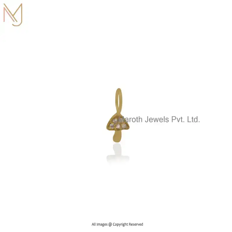 925 Silver Yellow Gold Plated Diamond Mushroom Charms With SIGH Diamonds Manufacturer