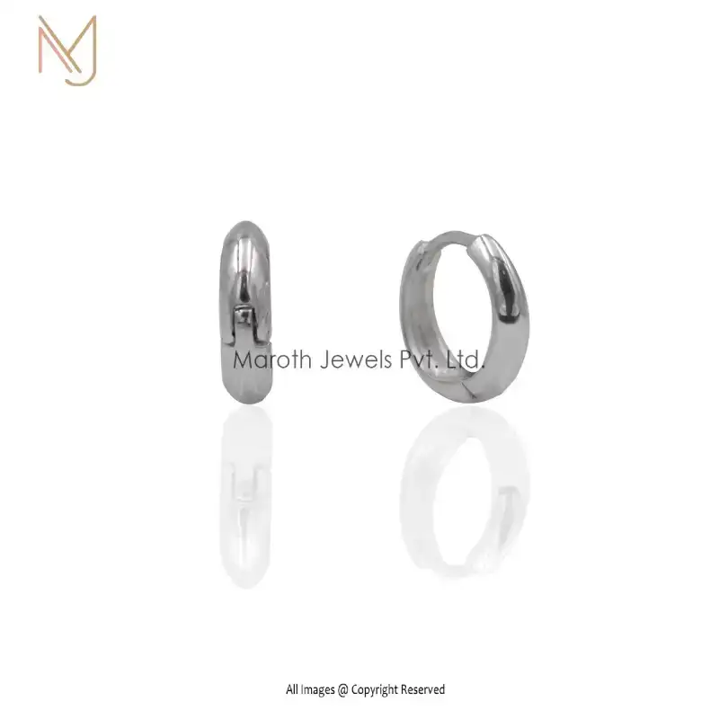 14K White Gold Plain Huggie Hoop Earrings Minimalist Small Hoop Jewelry Manufacturer