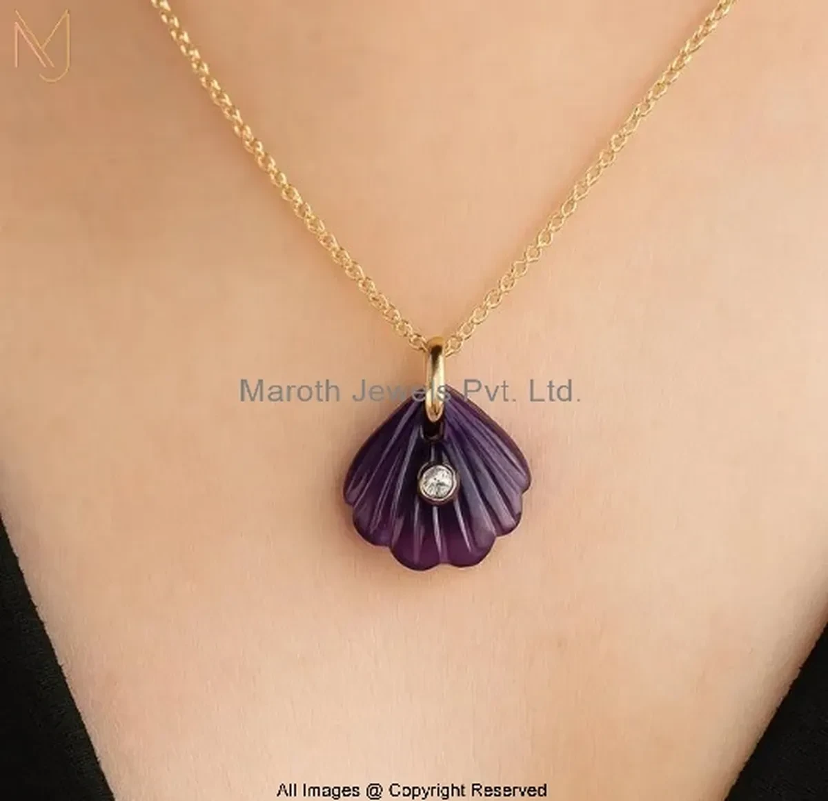 925 Silver Yellow Gold Plated Moissanite Gemstone Sea Shell Pendant Manufacturer