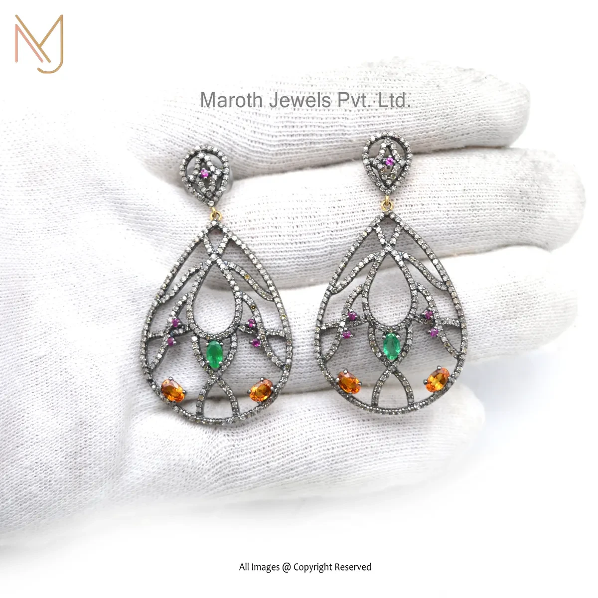 925 Silver Yellow Gold Plated Diamond, Emerald, Ruby, Citrine, Gemstone Drop Earring USA