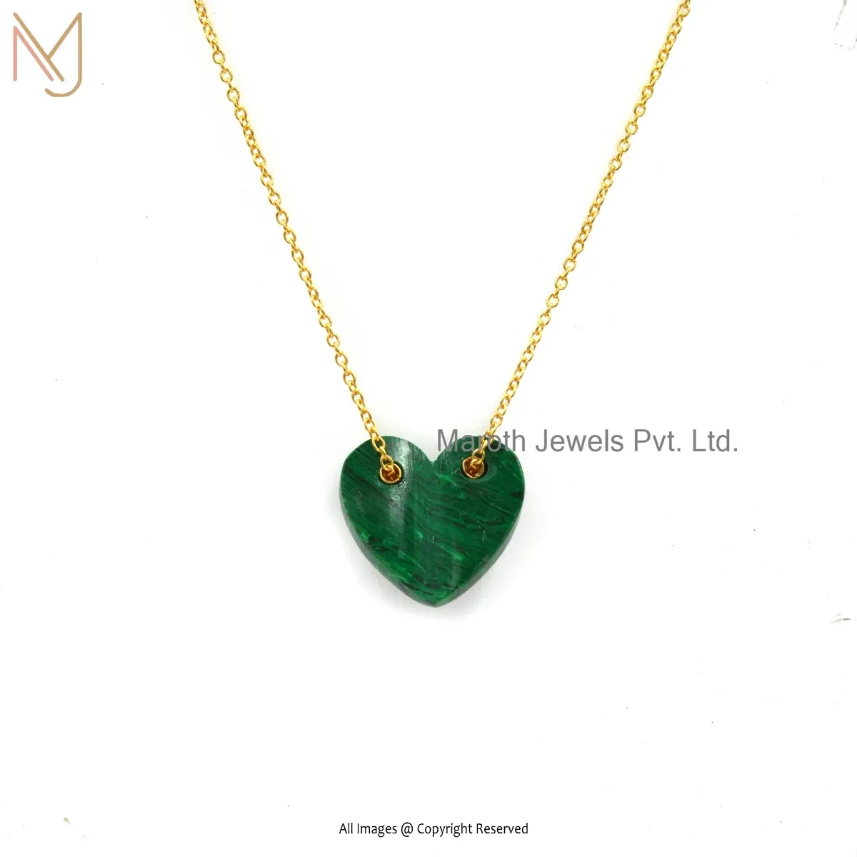 925 Silver Yellow Gold Plated Malachite Heart Pendant Custom Jewelry