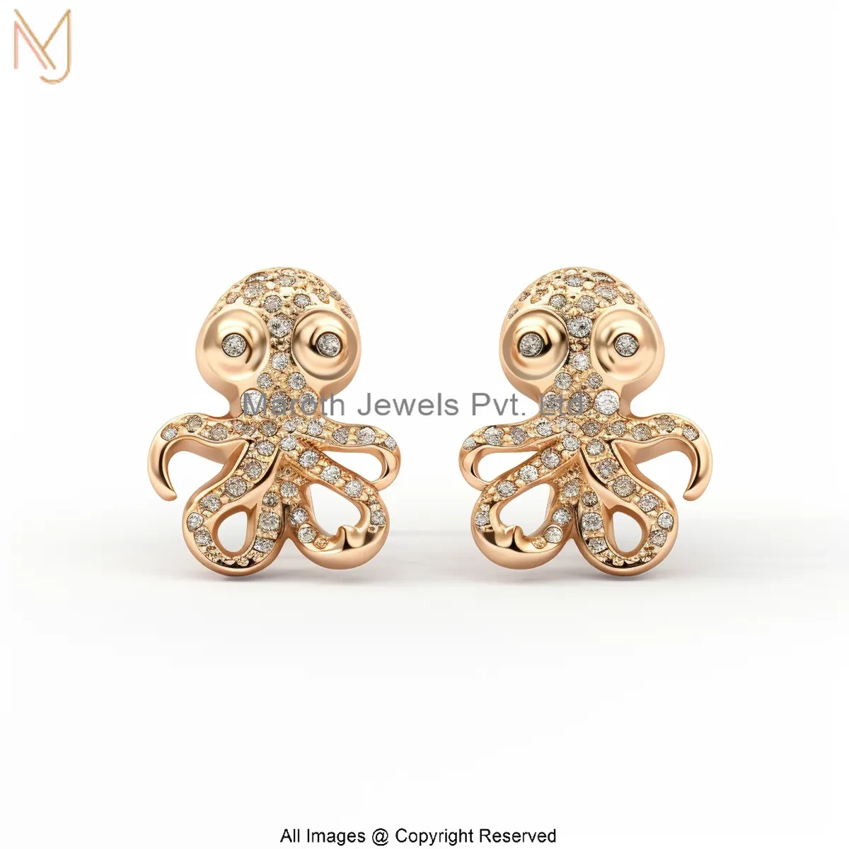925 Silver Yellow Gold Plated Moissanite Diamond Octopus Gold Stud Earrings Manufacturer
