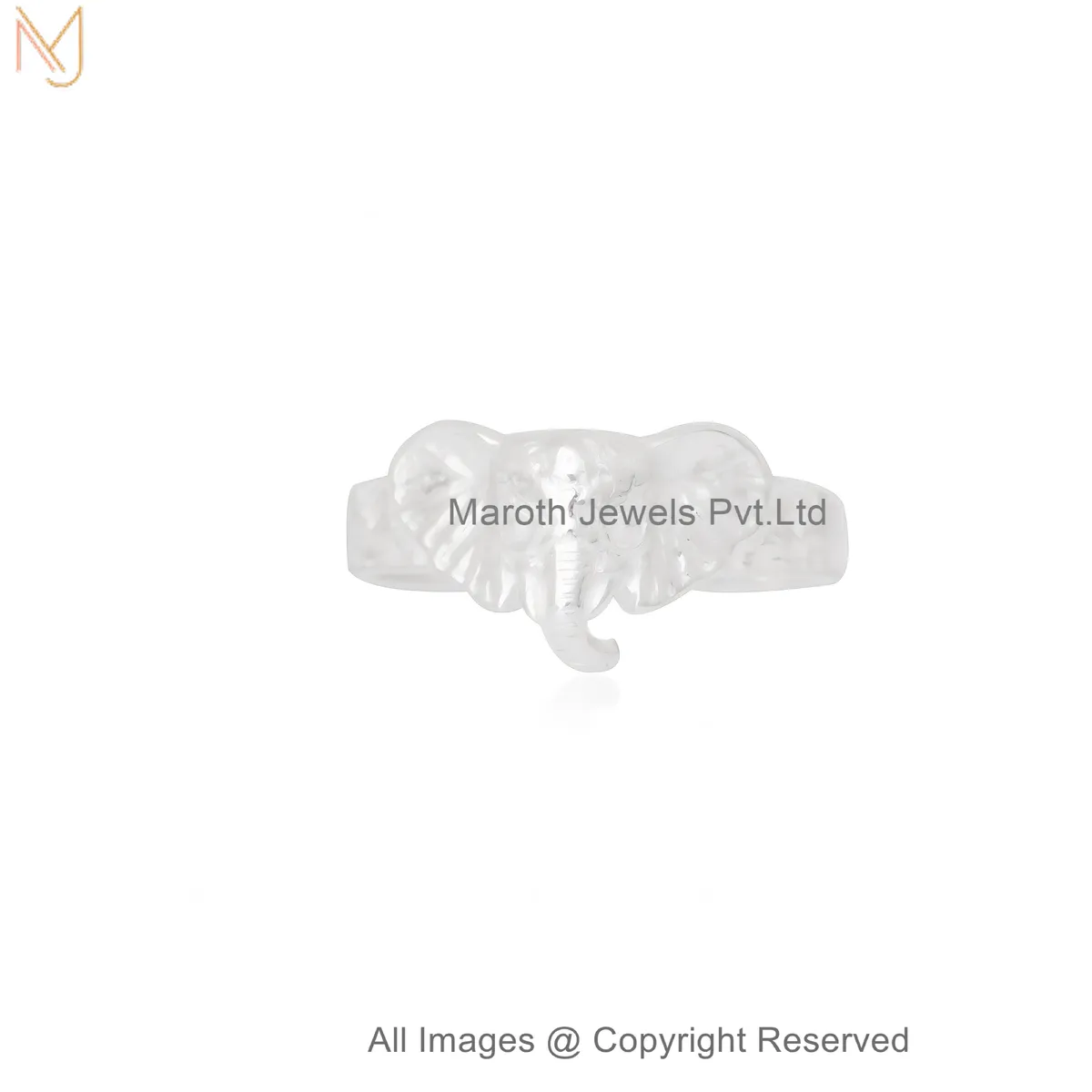 925 Sterling Silver White Gold-Plated Royal Carved Elephant Face Ring Manufacturer