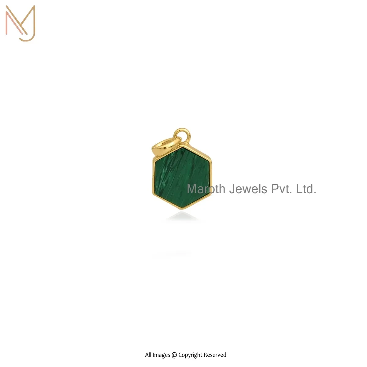 14K Yellow Gold Malachite Hexagon Pendant Manuafcturer