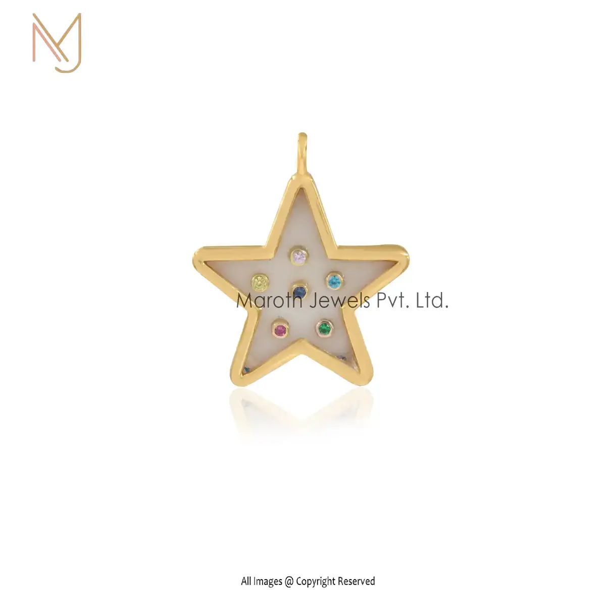 14K Yellow Gold White Agate & Multi Gemstone Star Pendant Custom Jewelry