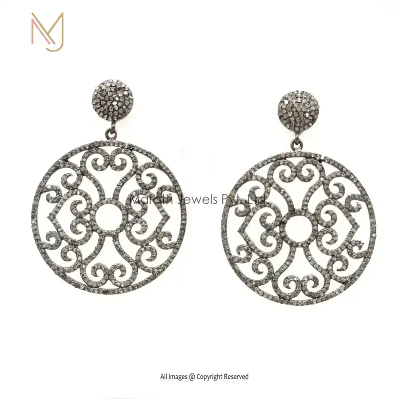 925 Silver Rhodium Plated Pave Diamond Designer Round Earring Manufacturer