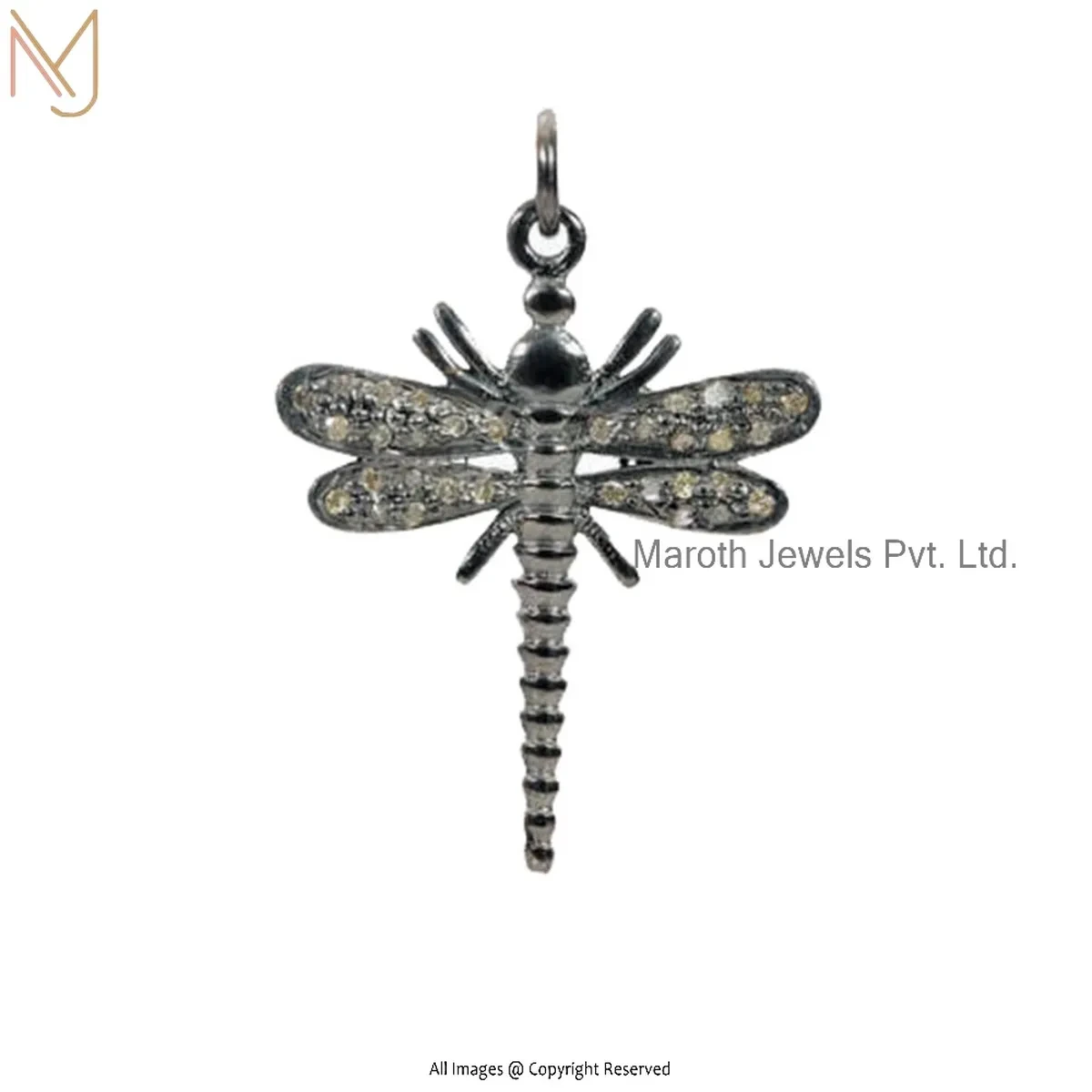 14K Yellow Gold Pave Diamond Dragonfly Charm Pendant Manufacturer