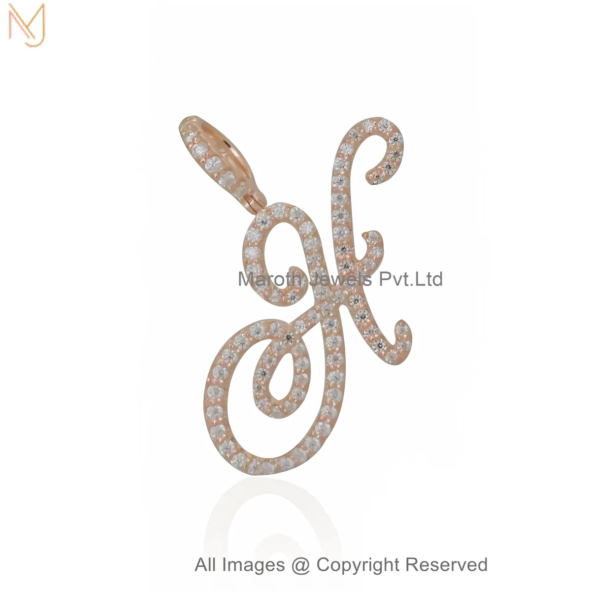 925 Sterling Silver Rose Gold Plated CZ H Initial Pendant – Minimalist Alphabet Letter Charm Pendant Custom Jewelry