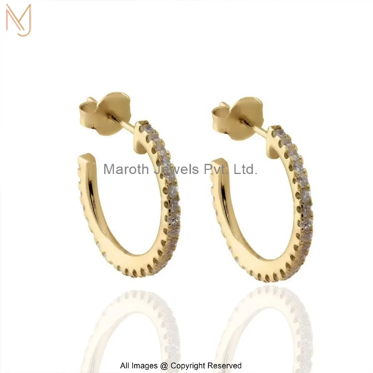 925 Silver Yellow Gold Plated Diamond Huggies Hoop Earring Manufacturer