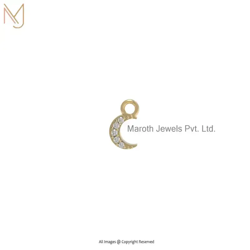 Private Lable 925 Sterling Silver Yellow Gold Plated Diamond Designer Half Moon Charm Pendant Jewelry