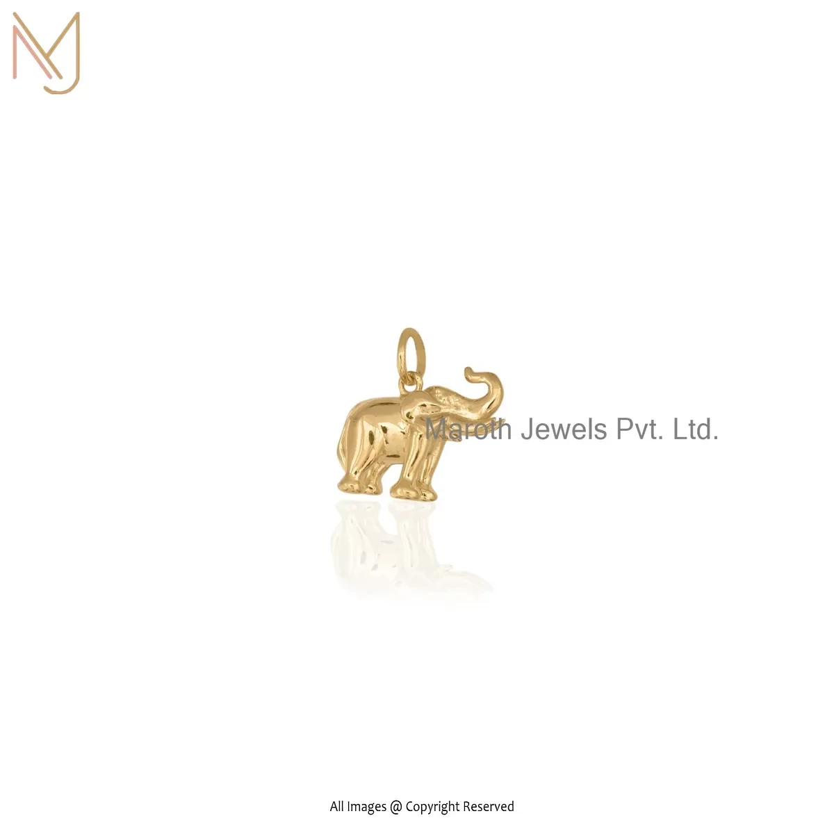 14K Yellow Gold Elephant Charm Pendant Jewelry Supplier