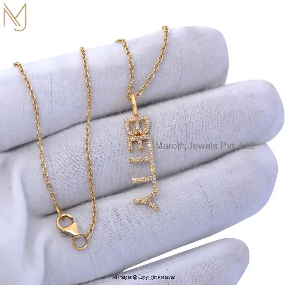 14K Yellow Gold Moissanite Initials Betty Name Plate Pendant Manufacturer