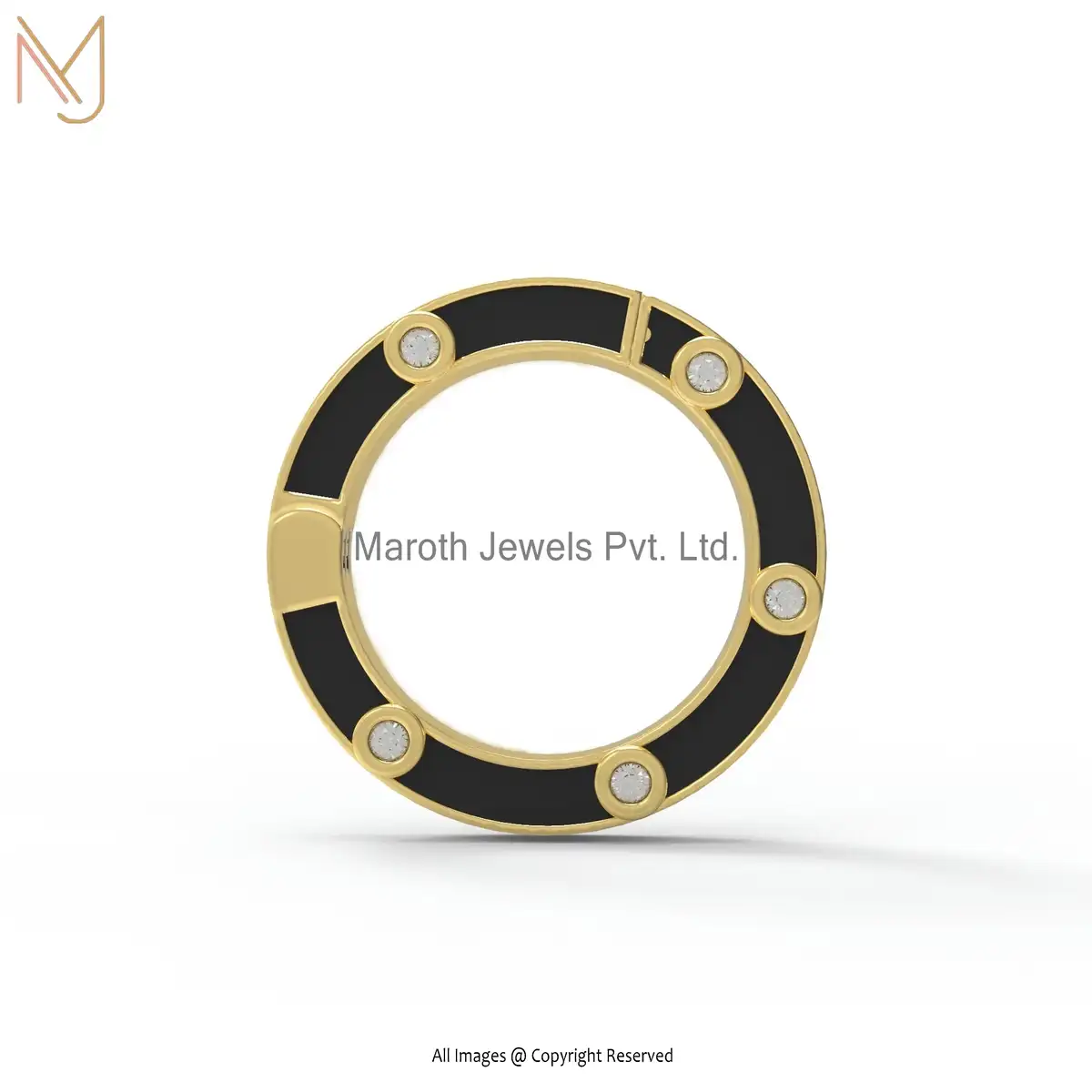 Private Label 14k Yellow Gold Diamond Black Enamel Round Enhancer