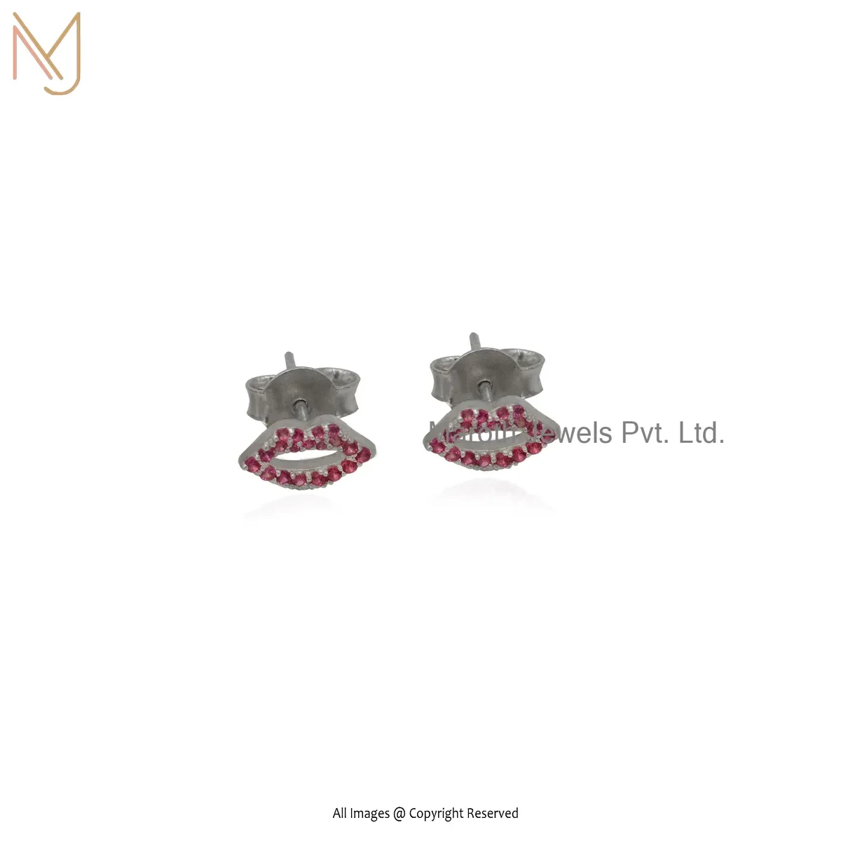 925 Silver White Gold Plated Ruby Lips Stud Earring Custom Jewelry