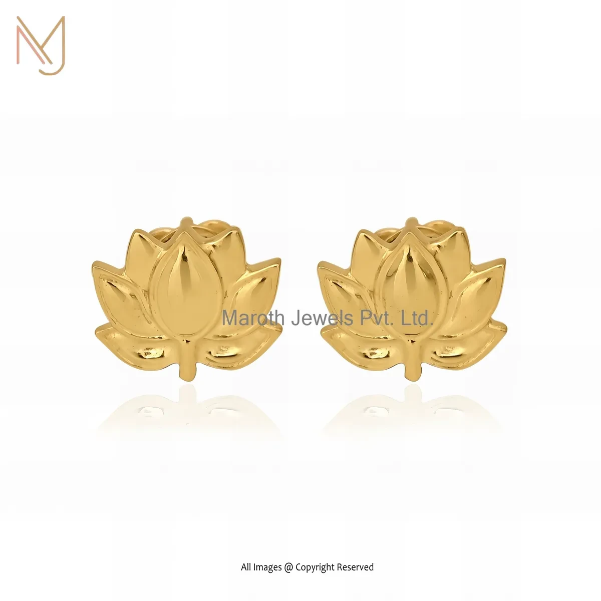 14K Yellow Gold Lotus Studs Earring Manufacturer