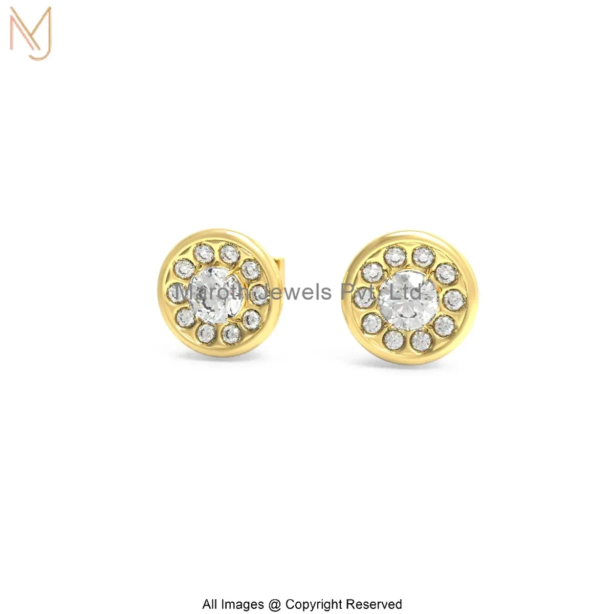 925 Silver Yellow Gold Plated Moissanite Round Disc Stud Earring Jewelry Supplier