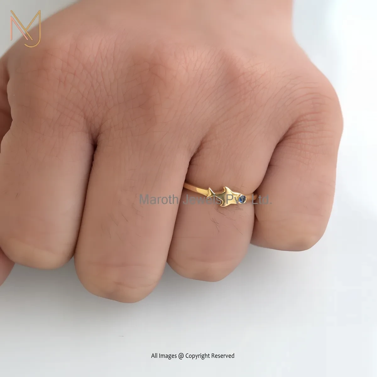 14K Yellow Gold Moissanite Fish Ring Custom Jewelry