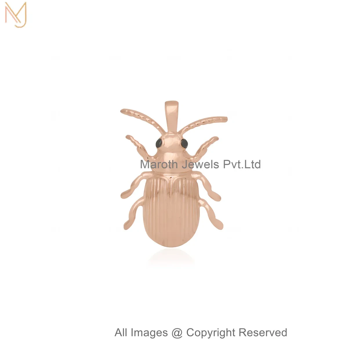 925 Silver Rose Gold Plated Diamond Black Cubic Zircon Rose Scarab Charm Pendant Jewelry Supplier