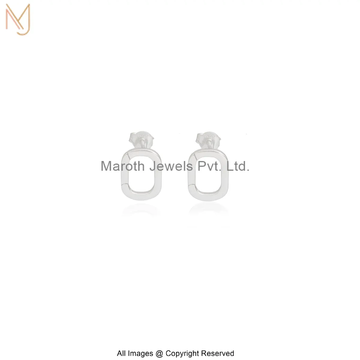 925 Silver Natural Silver Plated Minimal Open Oval Silver Stud Earrings Custom Jewelry