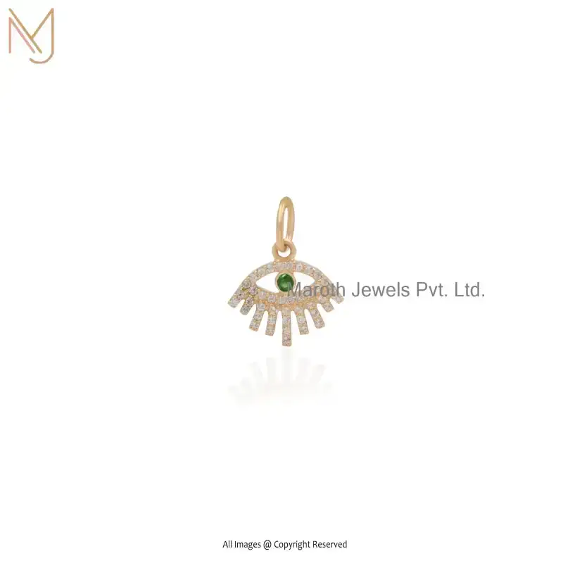 14K Yellow Gold White Topaz & Blue Sapphire Evil Eye Pendant Manufacturer
