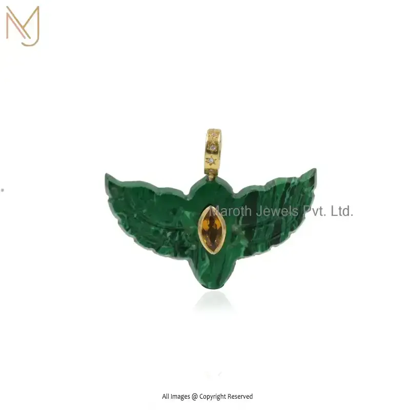 14K Yellow Gold Turquoise & Ruby CZ Flying Bird Swallow Charm Pendant Jewelry Supplier