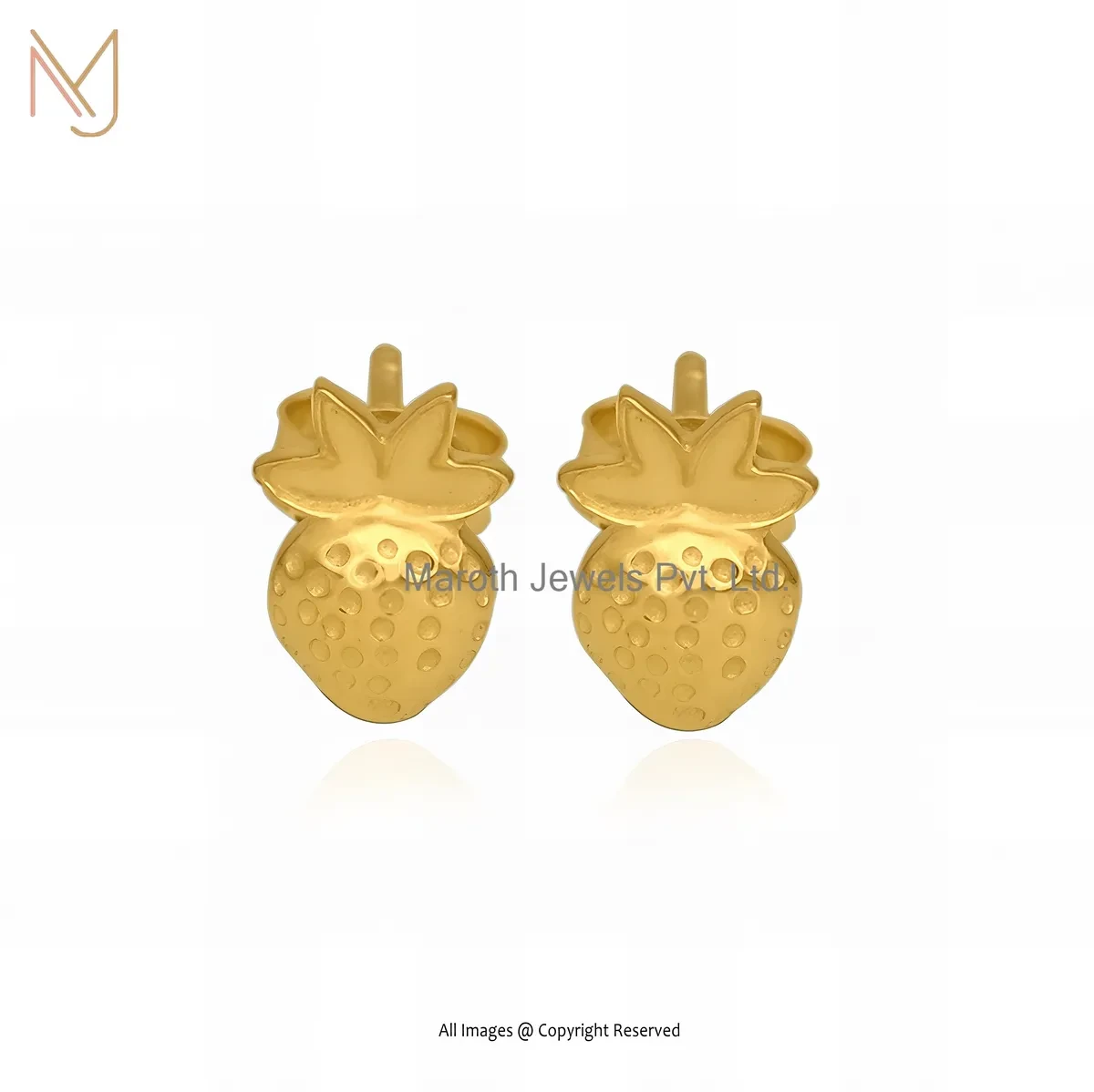 925 Silver Yellow Gold Plated Strawberry Studs Earring Jewelry Supplier