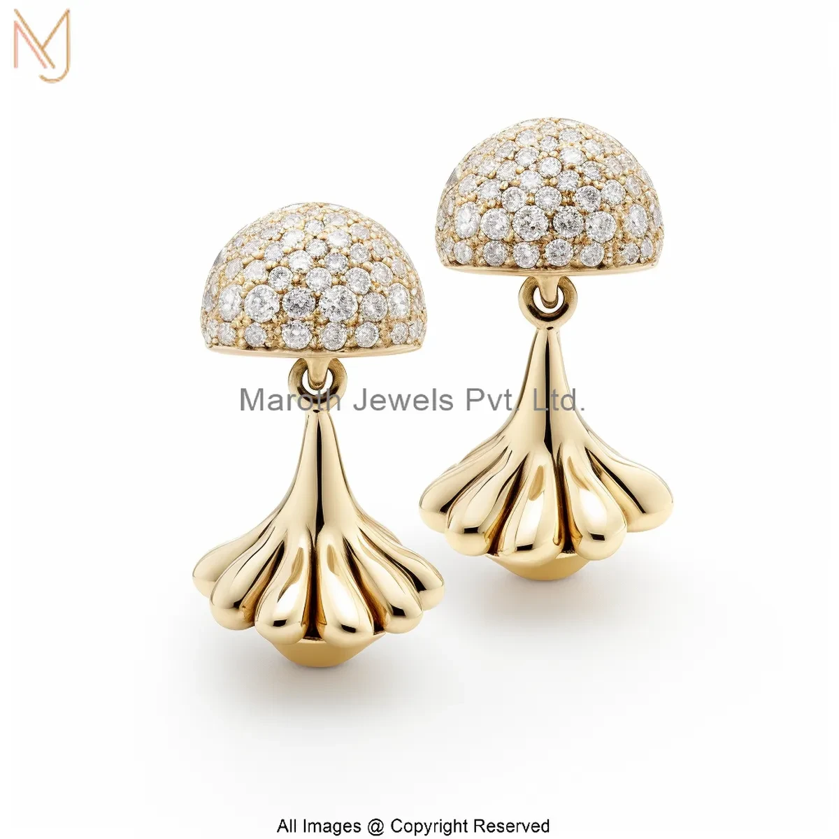 925 Silver Yellow Gold Plated Moissanite Diamond Mushroom Drop Gold Earrings Jewelry Supplier